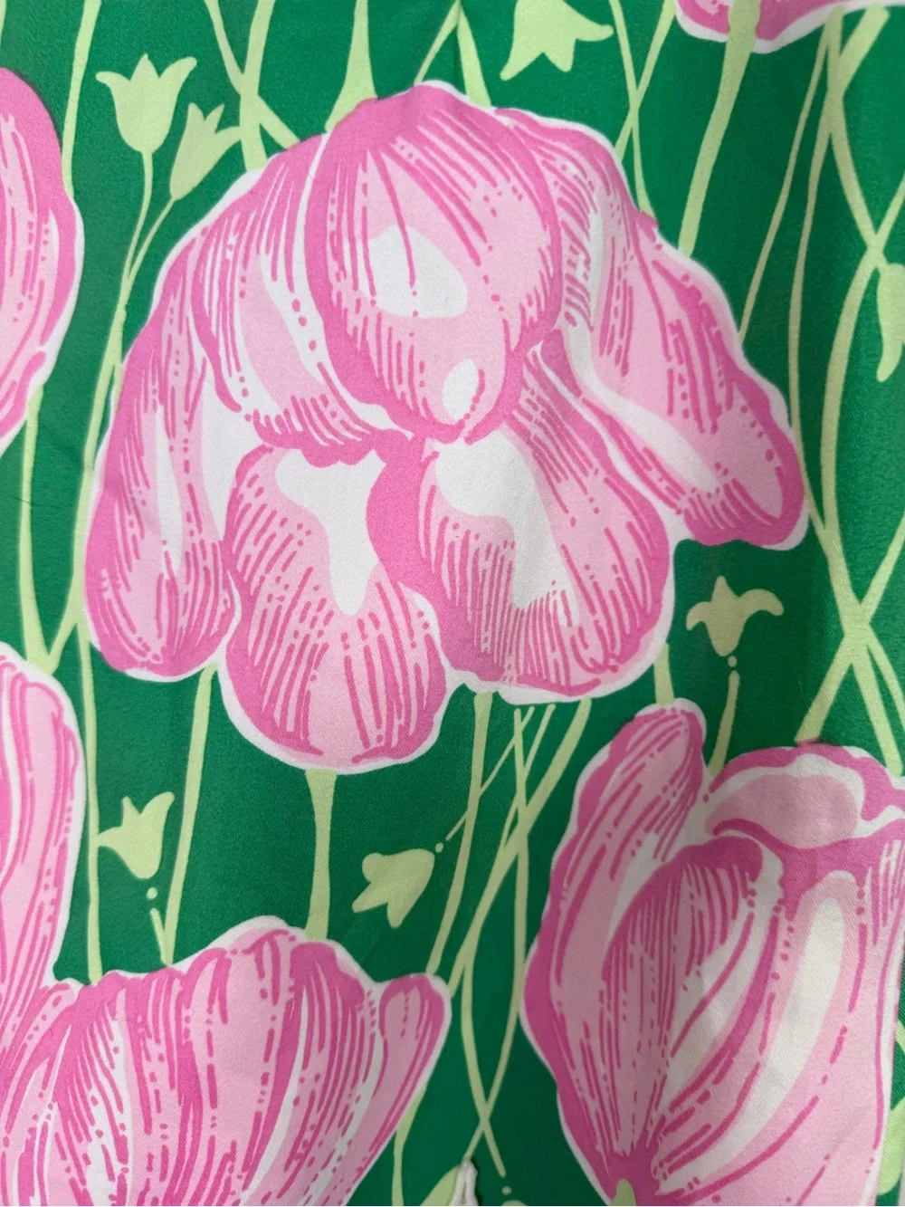 Lilly Pulitzer Pink Green Vintage Floral Tulips Lace Trim Cottagecore Skirt Sz 6